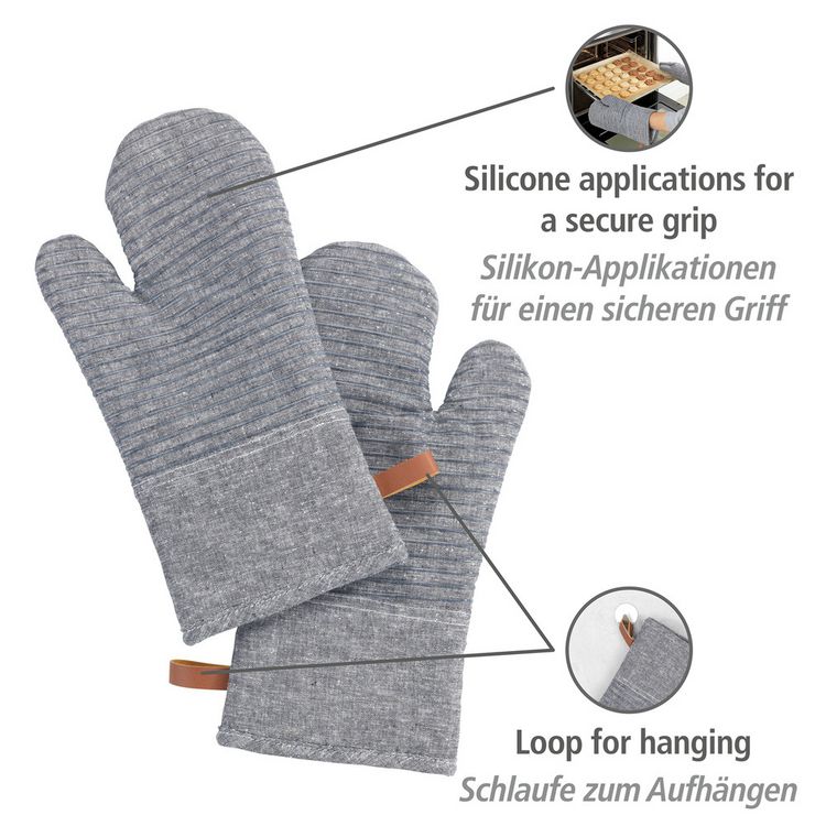 Produktbild: Topfhandschuhe Mod. Ada Stripes Grau, Silikonstreifen f&uuml;r sicheren Griff
