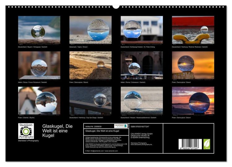 Produktbild: Glaskugel, Die Welt ist eine Kugel (hochwertiger Premium Wandkalender 2026 DIN A2 quer), Kunstdruck in Hochglanz
