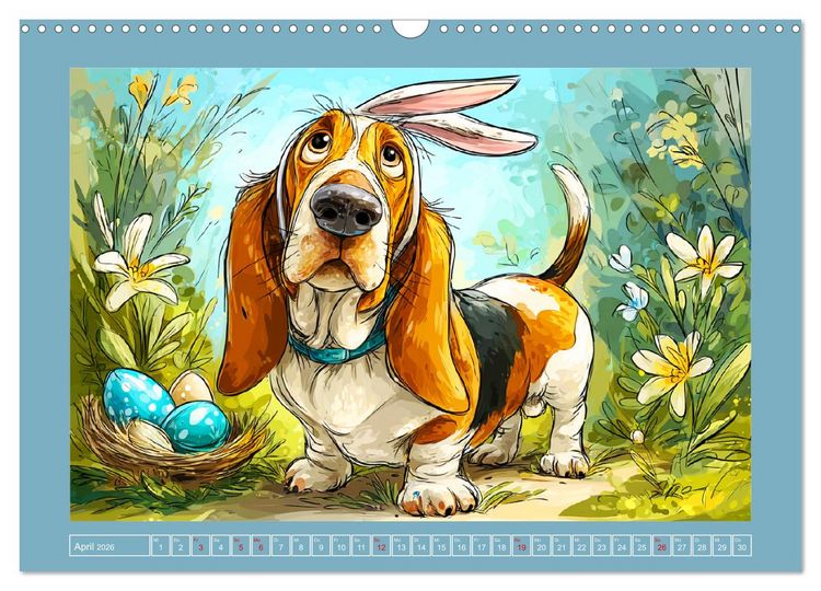 Produktbild: Basset Fun. Niedliche Hunde Cartoons zum Schmunzeln (Wandkalender 2026 DIN A3 quer), CALVENDO Monatskalender
