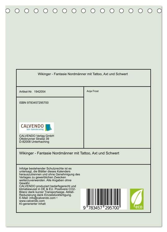 Produktbild: Wikinger - Fantasie Nordm&auml;nner mit Tattoo, Axt und Schwert (Tischkalender 2026 DIN A5 hoch), CALVENDO Monatskalender