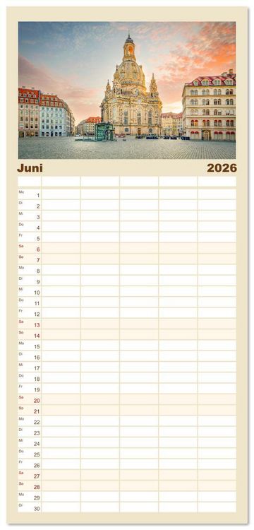 Produktbild: Familienplaner 2026 - Dresden - zeitlose Sch&ouml;nheit mit 5 Spalten (Wandkalender, 21 x 45 cm) CALVENDO