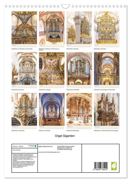 Produktbild: Orgel Giganten (Wandkalender 2027 DIN A3 hoch), CALVENDO Monatskalender