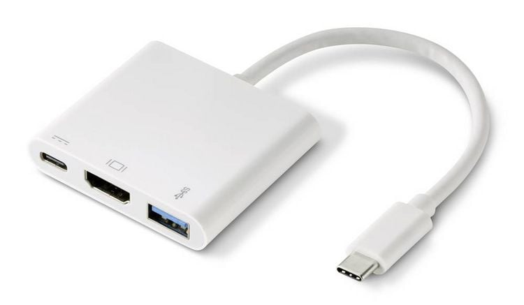 Produktbild: Renkforce RF-4366444 Adapter [1x USB-C&reg; Stecker - 1x HDMI-Buchse, USB 3.2 Gen 1 Buchse A (USB 3.0), USB-C&reg; Buchse] Wei&szlig;