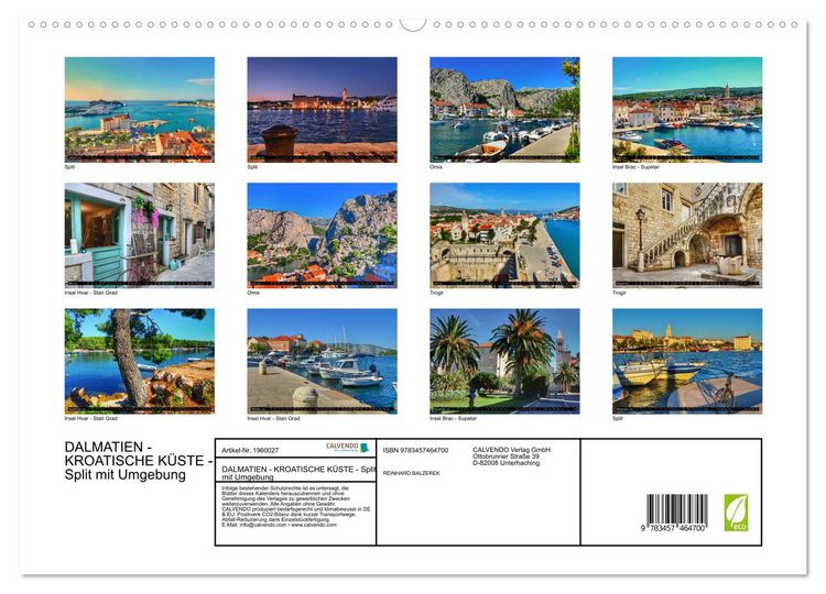 Produktbild: DALMATIEN - KROATISCHE K&Uuml;STE - Split mit Umgebung (hochwertiger Premium Wandkalender 2026 DIN A2 quer), Kunstdruck in Hochglanz