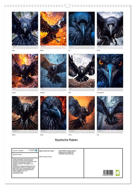 Produktbild: Mystische Raben (Wandkalender 2026 DIN A2 hoch), CALVENDO Monatskalender