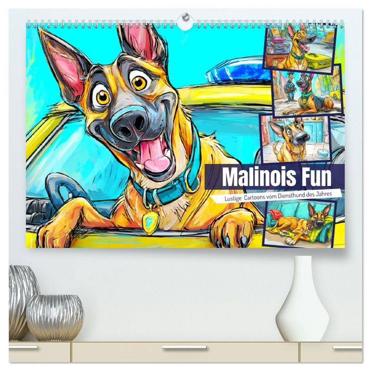 Produktbild: Malinois Fun. Lustige Cartoons vom Diensthund des Jahres! (hochwertiger Premium Wandkalender 2026 DIN A2 quer), Kunstdruck in Hochglanz