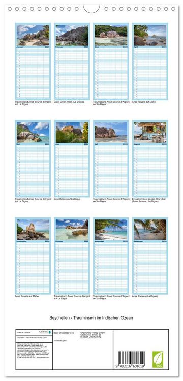 Produktbild: Familienplaner 2026 - Seychellen - Trauminseln im Indischen Ozean mit 5 Spalten (Wandkalender, 21 x 45 cm) CALVENDO