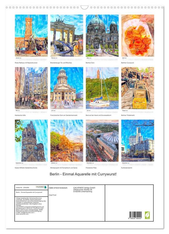Produktbild: Berlin - Einmal Aquarelle mit Currywurst! (Wandkalender 2026 DIN A2 hoch), CALVENDO Monatskalender