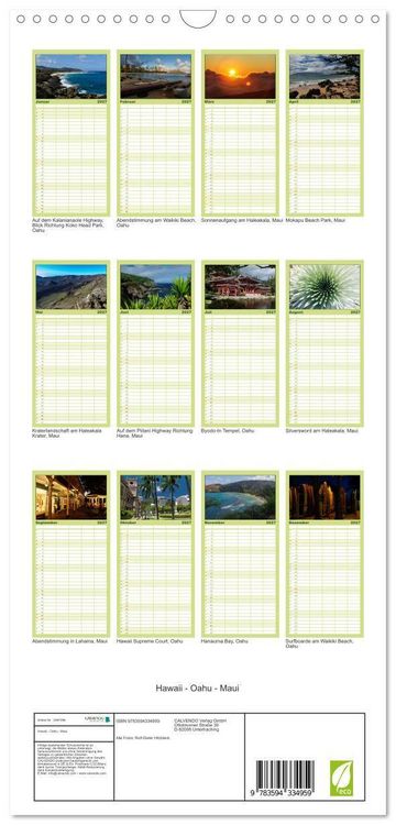 Produktbild: Familienplaner 2027 - Hawaii - Oahu - Maui mit 5 Spalten (Wandkalender, 21 x 45 cm) CALVENDO