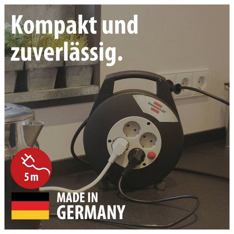 Produktbild: Brennenstuhl 1092200 Kabeltrommel 5.00m Schwarz Schutzkontakt-Stecker