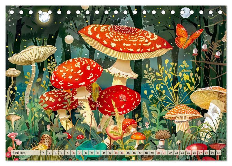 Produktbild: Zauberwelt der Pilze - Fantasievolle Pilze im verwunschenen Wald (Tischkalender 2026 DIN A5 quer), CALVENDO Monatskalender