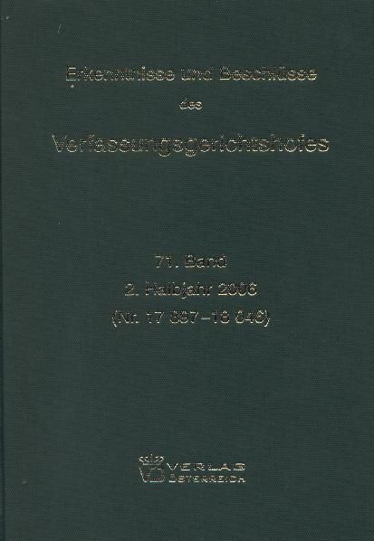 Produktbild: Erkenntnisse und Beschl&uuml;sse des Verfassungsgerichtshofes