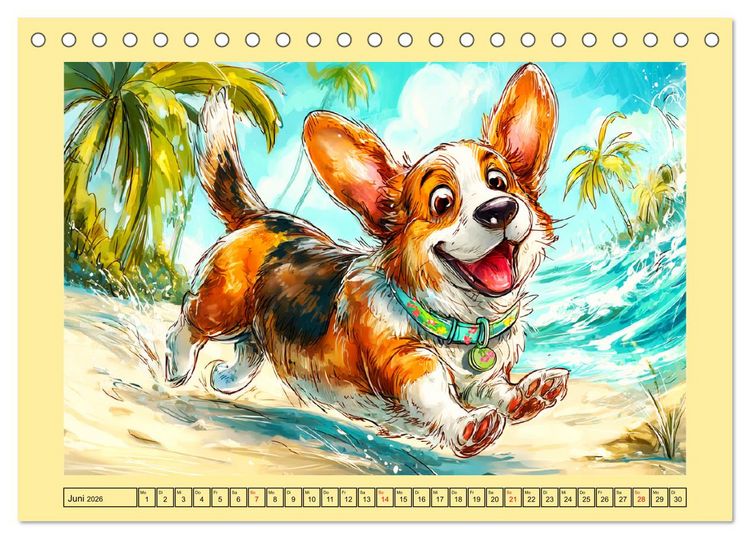 Produktbild: Lustige Corgis. Niedliche Cartoons von gl&uuml;cklichen Hunden (Tischkalender 2026 DIN A5 quer), CALVENDO Monatskalender