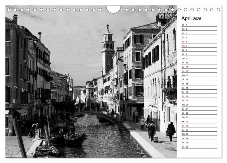Produktbild: Venedig schwarz-wei&szlig; (Wandkalender 2026 DIN A4 quer), CALVENDO Monatskalender