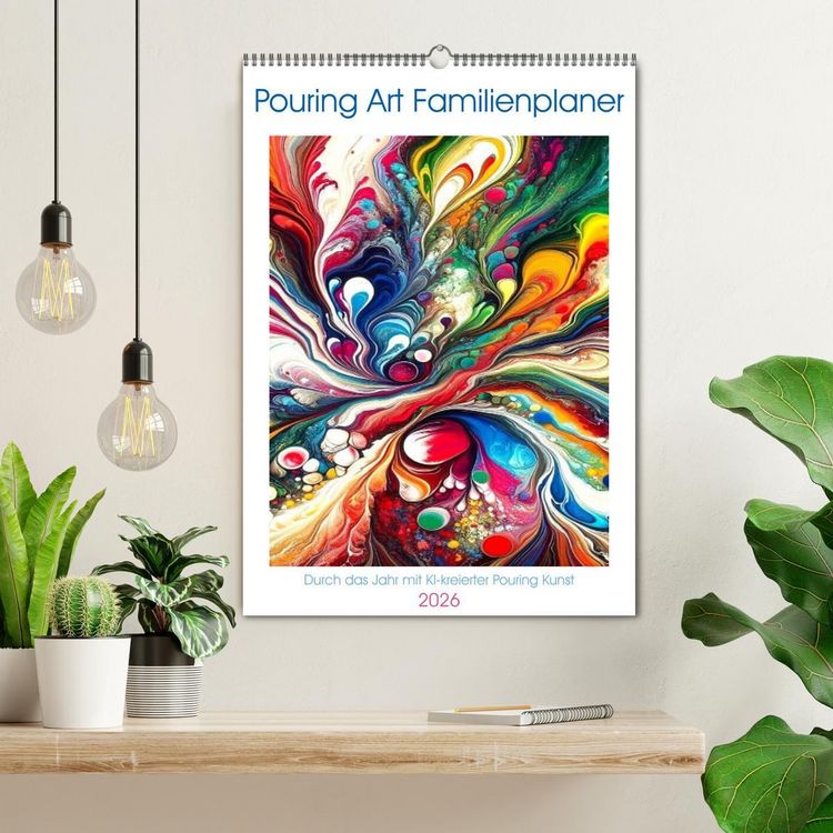 Produktbild: Pouring Art Familienplaner - Durch das Jahr mit KI-kreierter Pouring Kunst (Wandkalender 2026 DIN A2 hoch), CALVENDO Monatskalender