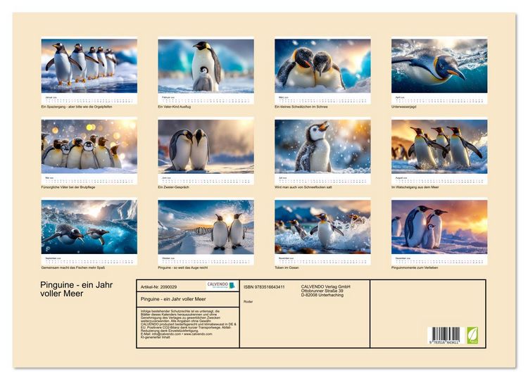 Produktbild: Pinguine - ein Jahr voller Meer (Wandkalender 2026 DIN A2 quer), CALVENDO Monatskalender