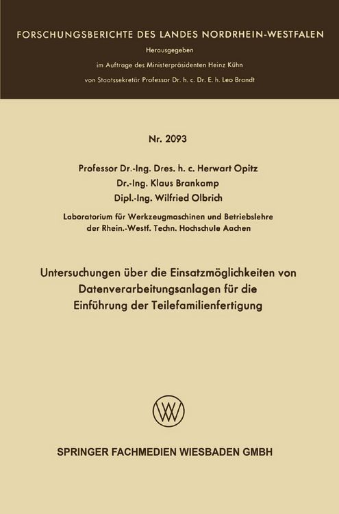 Produktbild: Untersuchungen über die Einsatzmöglichkeiten von Datenverarbeitungsanlagen für die Einführung der Teilefamilienfertigung