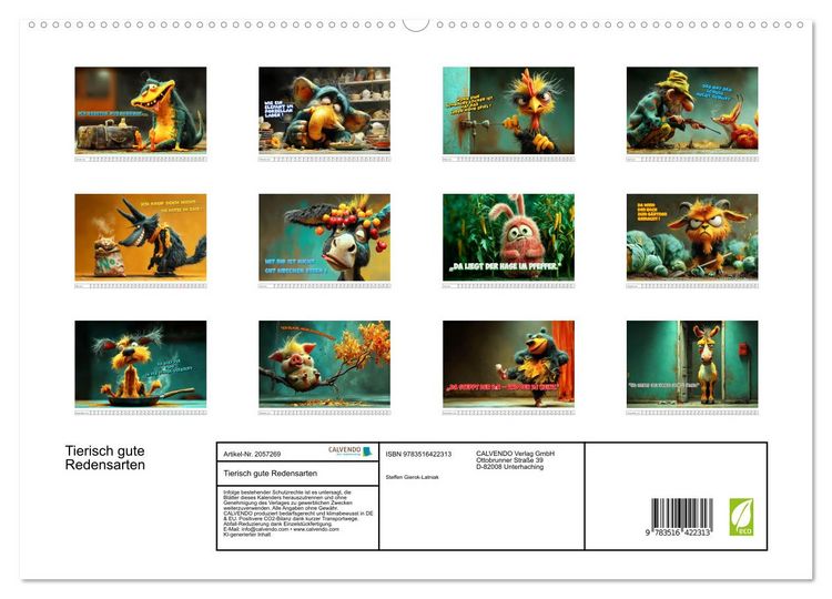 Produktbild: Tierisch gute Redensarten (hochwertiger Premium Wandkalender 2026 DIN A2 quer), Kunstdruck in Hochglanz