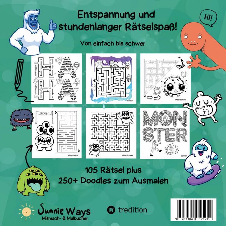 Produktbild: Labyrinth Rätselbuch für Kinder - Das Mega Monster Labyrinth Rätselbuch plus 250+ Monster Doodles zum Ausmalen