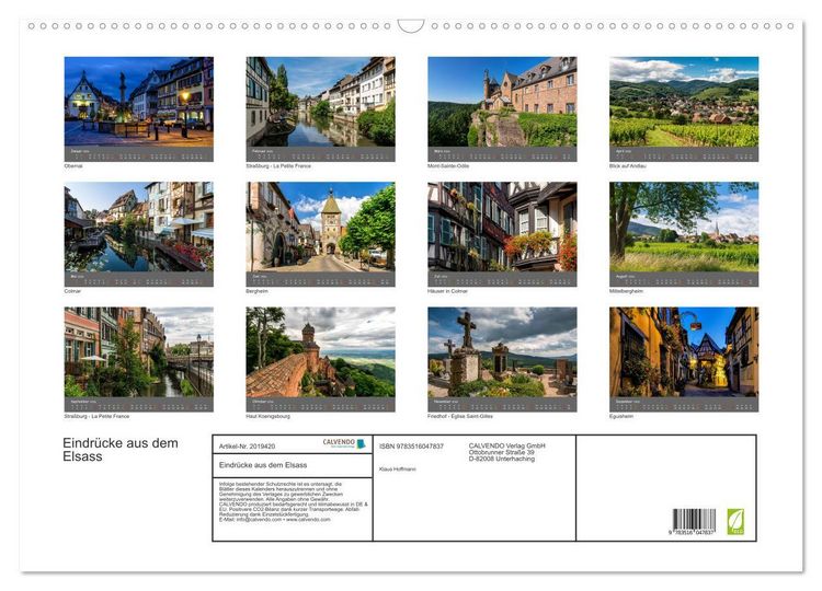 Produktbild: Eindr&uuml;cke aus dem Elsass (Wandkalender 2026 DIN A2 quer), CALVENDO Monatskalender