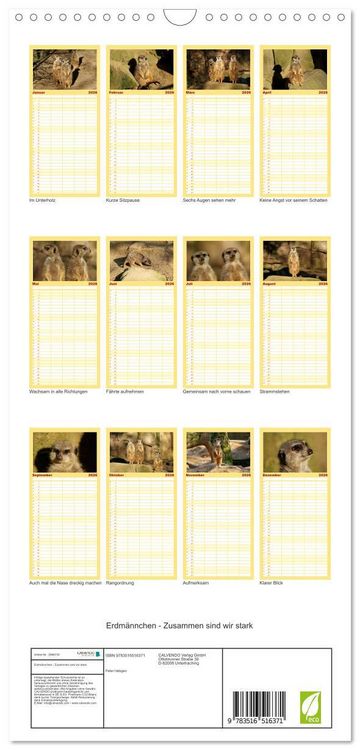 Produktbild: Familienplaner 2026 - Erdm&auml;nnchen - Zusammen sind wir stark mit 5 Spalten (Wandkalender, 21 x 45 cm) CALVENDO