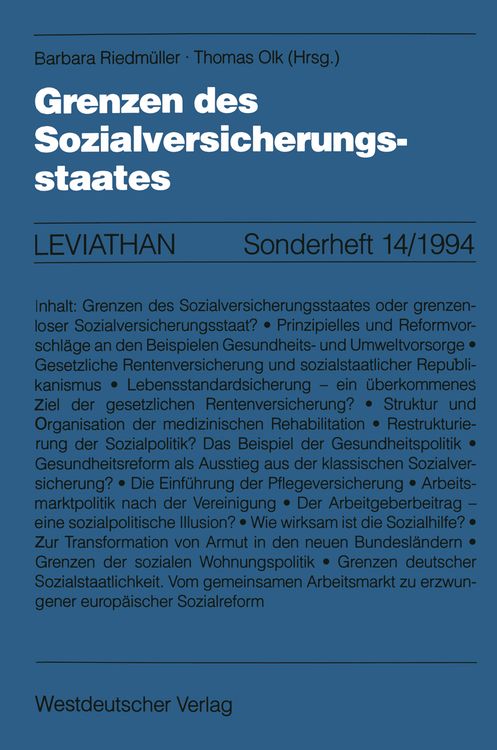 Bild vom Artikel Grenzen des Sozialversicherungsstaates vom Autor Barbara Riedmüller