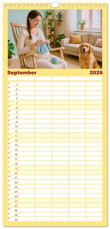 Produktbild: Familienplaner 2026 - Stricken und Wolle mit 5 Spalten (Wandkalender, 21 x 45 cm) CALVENDO