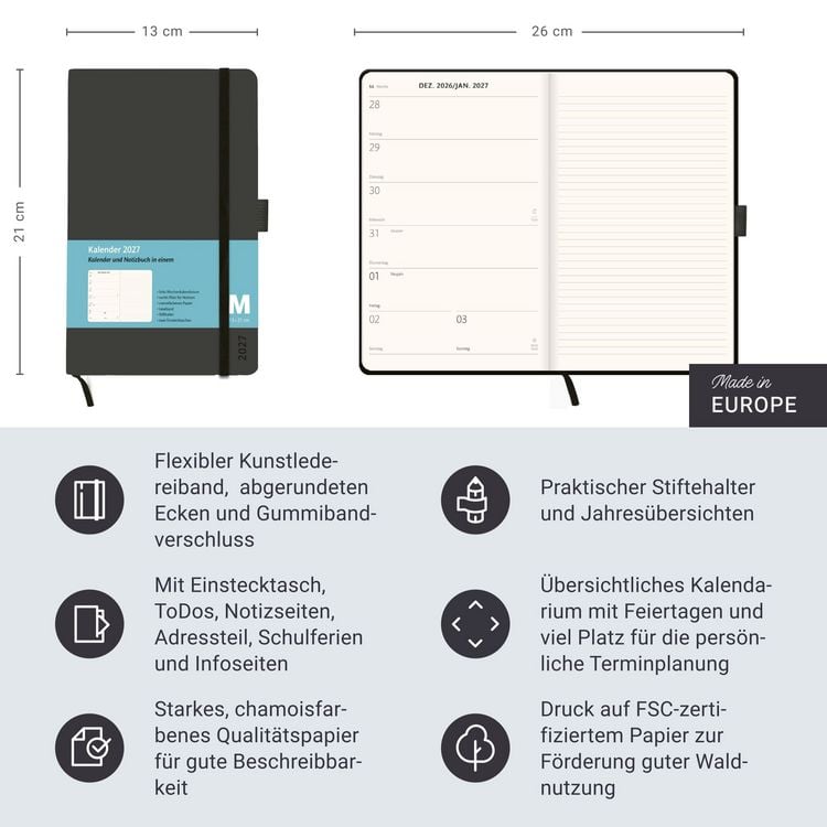 Produktbild: Kombitimer schwarz mittel 2027