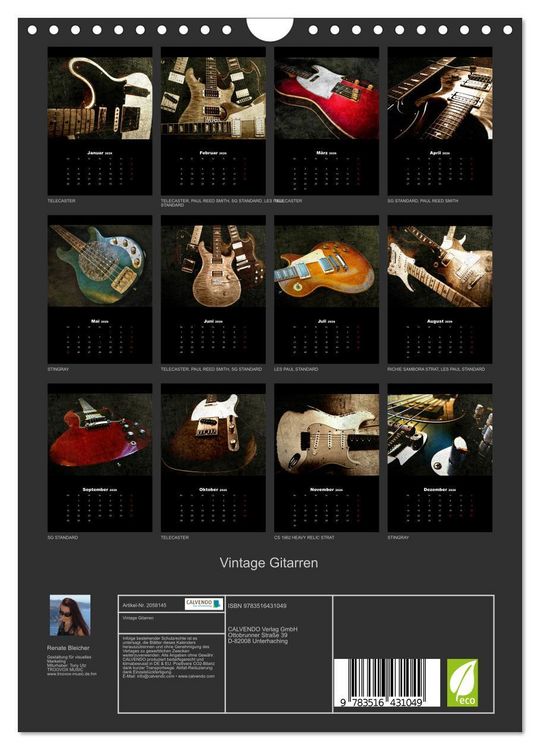 Produktbild: Vintage Gitarren (Wandkalender 2026 DIN A4 hoch), CALVENDO Monatskalender