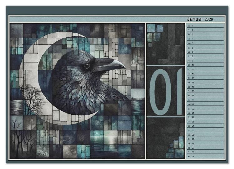 Produktbild: Kr&auml;hen. Verborgene Farbnuancen. Kunst. (Wandkalender 2026 DIN A4 quer), CALVENDO Monatskalender