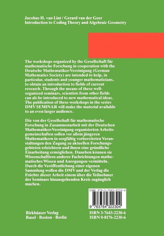 Produktbild: Introduction to Coding Theory and Algebraic Geometry
