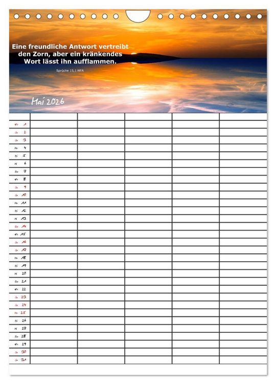 Produktbild: ein Planer mit biblischer Weisheit aus den Spr&uuml;chen Salomos (Wandkalender 2026 DIN A4 hoch), CALVENDO Monatskalender