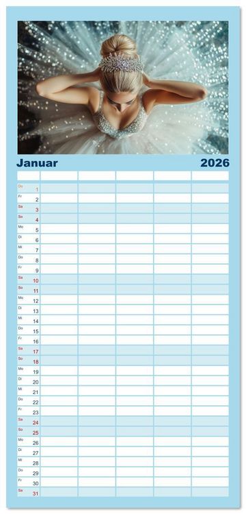 Produktbild: Familienplaner 2026 - Ballerinas in Diamanten mit 5 Spalten (Wandkalender, 21 x 45 cm) CALVENDO