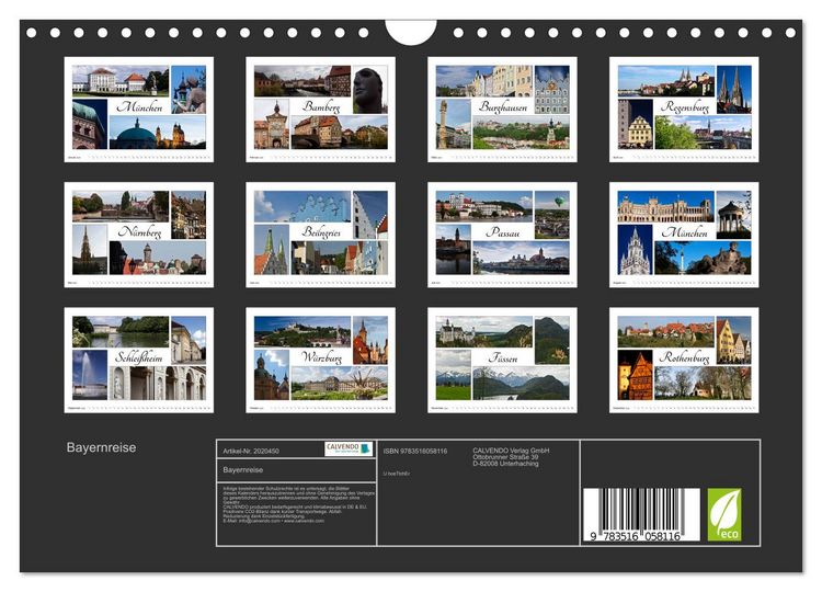 Produktbild: Bayernreise (Wandkalender 2026 DIN A4 quer), CALVENDO Monatskalender
