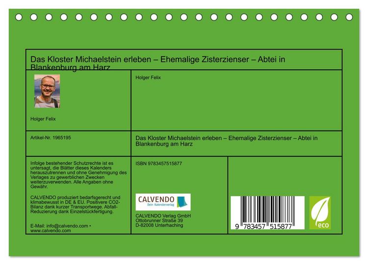 Produktbild: Das Kloster Michaelstein erleben &ndash; Ehemalige Zisterzienser &ndash; Abtei in Blankenburg am Harz (Tischkalender 2026 DIN A5 quer), CALVENDO Monatskalender