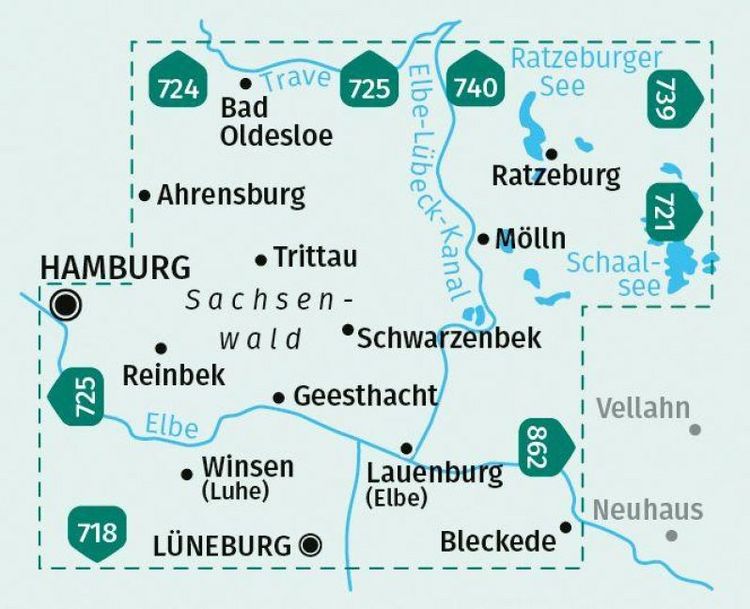 Produktbild: KOMPASS Wanderkarte 722 Herzogtum Lauenburg, Sachsenwald, Elbe 1:50.000