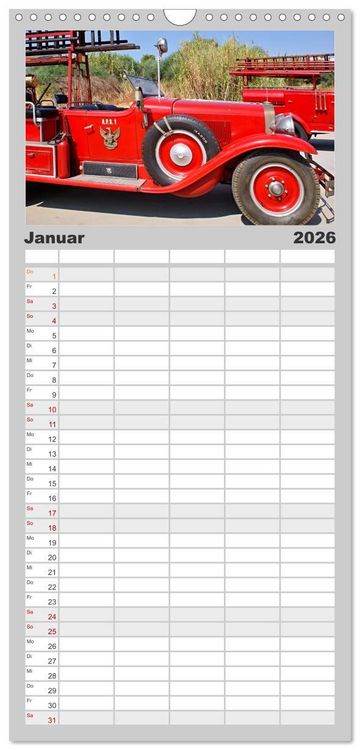 Produktbild: Familienplaner 2026 - Feuerwehrautos mit 5 Spalten (Wandkalender, 21 x 45 cm) CALVENDO