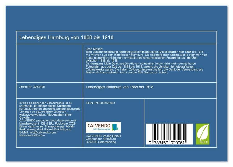 Produktbild: Lebendiges Hamburg von 1888 bis 1918 (Tischkalender 2026 DIN A5 quer), CALVENDO Monatskalender