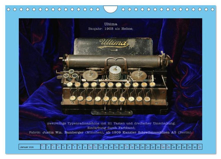 Produktbild: Schreibmaschinen um 1900 (Wandkalender 2026 DIN A4 quer), CALVENDO Monatskalender
