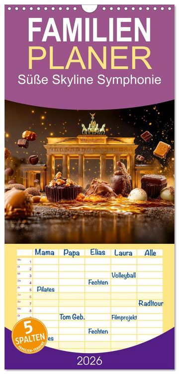 Produktbild: Familienplaner 2026 - S&uuml;&szlig;e Skyline Symphonie mit 5 Spalten (Wandkalender, 21 x 45 cm) CALVENDO