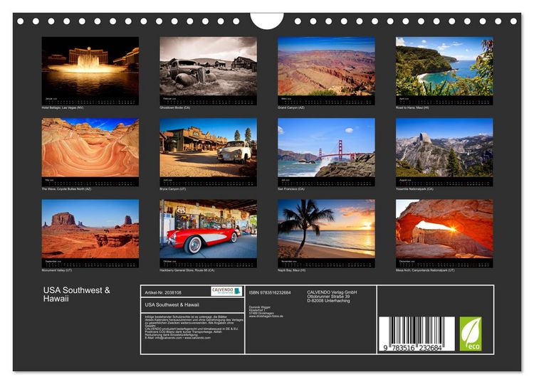 Produktbild: USA Southwest & Hawaii (Wandkalender 2026 DIN A4 quer), CALVENDO Monatskalender