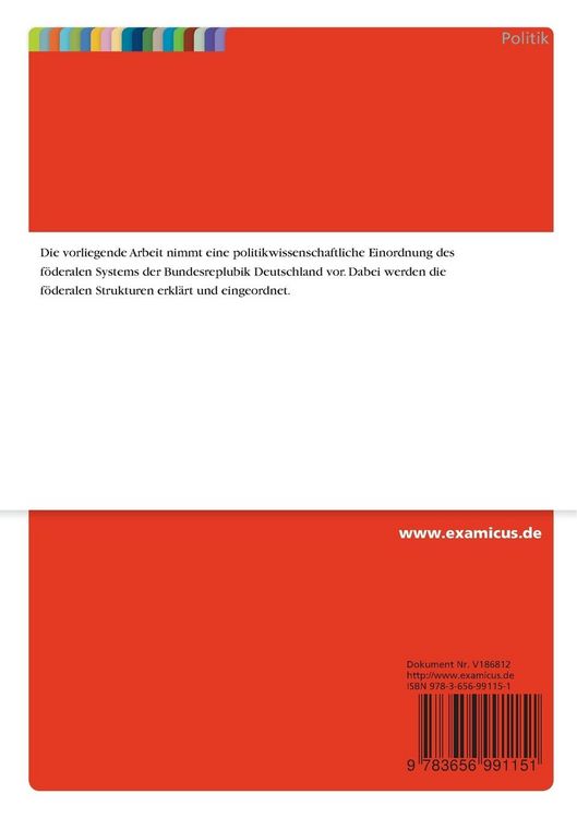 Produktbild: Das f&ouml;derale System der BRD: Eine Einordnung