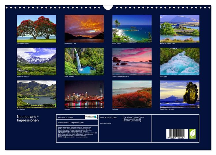 Produktbild: Neuseeland &bull; Impressionen (Wandkalender 2026 DIN A3 quer), CALVENDO Monatskalender