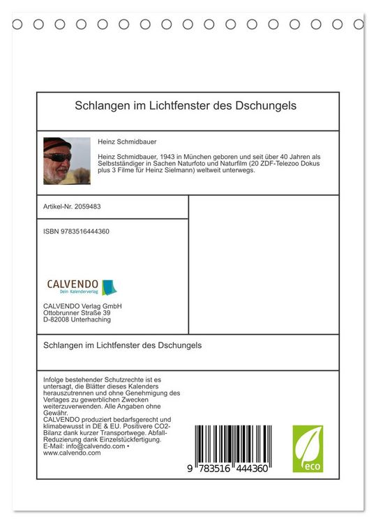 Produktbild: Schlangen im Lichtfenster des Dschungels (Tischkalender 2026 DIN A5 hoch), CALVENDO Monatskalender