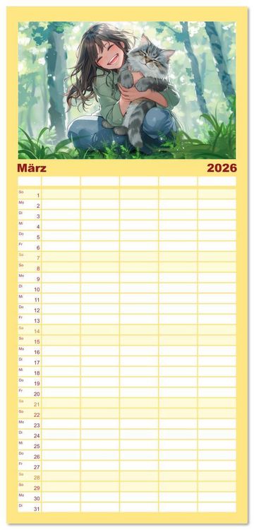 Produktbild: Familienplaner 2026 - Anime-Freunde - Terminplaner mit niedlichen Tierfreundschaften mit 5 Spalten (Wandkalender, 21 x 45 cm) CALVENDO