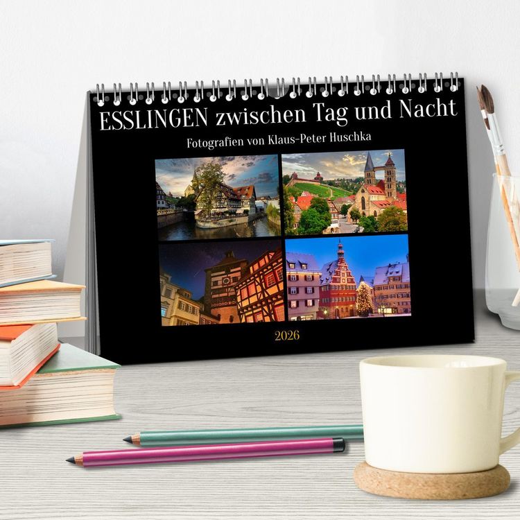 Produktbild: Esslingen zwischen Tag und Nacht (Tischkalender 2026 DIN A5 quer), CALVENDO Monatskalender