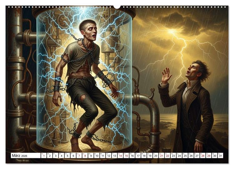 Produktbild: Victor Frankenstein und seine Sch&ouml;pfung (hochwertiger Premium Wandkalender 2026 DIN A2 quer), Kunstdruck in Hochglanz