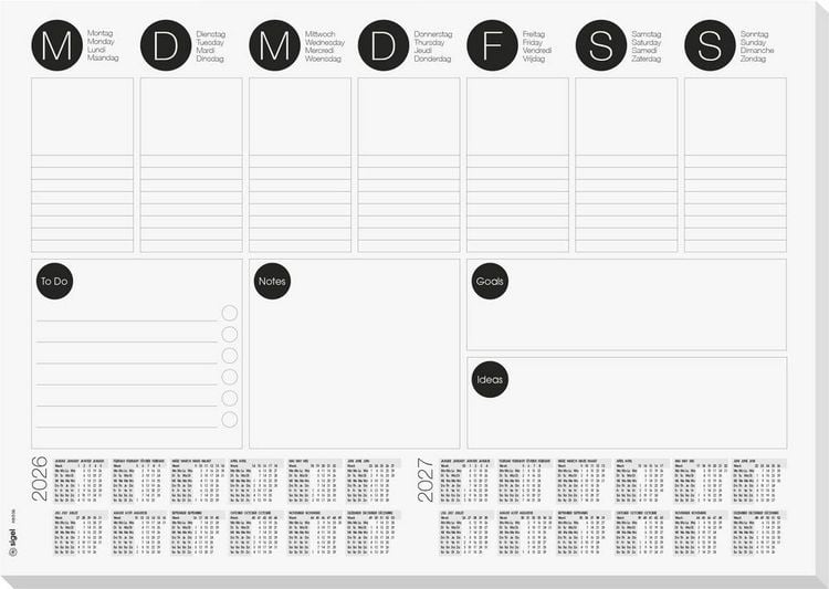 Produktbild: Sigel H6506 Schreibunterlage Papier Wochenplan (B x H) 42cm x 29.70cm 2026, 2027 30 Blatt