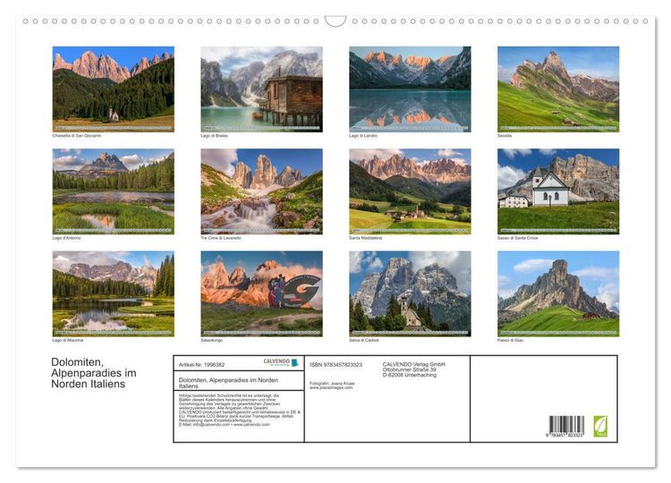 Produktbild: Dolomiten, Alpenparadies im Norden Italiens (Wandkalender 2026 DIN A2 quer), CALVENDO Monatskalender