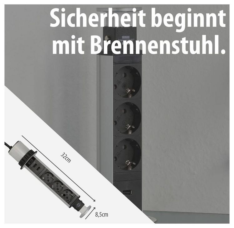 Produktbild: Brennenstuhl 1396200013 Steckdosenturm 3fach Aluminium, Schwarz Schutzkontakt 1 St.